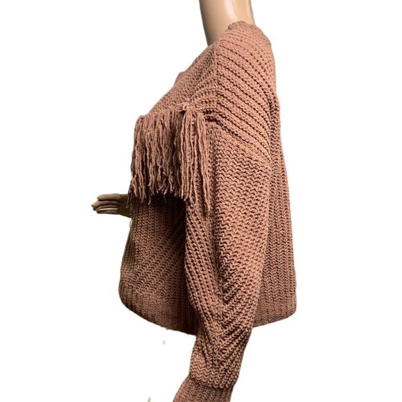 No Boundaries Brown Fringe Knit Crew Neck Long Sleeve Academia Sweater Size XL - Picture 11 of 14